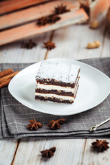 Brownie dessert with chocolate cakes with nuts