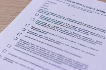 Attestation de déplacement dérogatoire