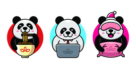 set of  panda icon illustration