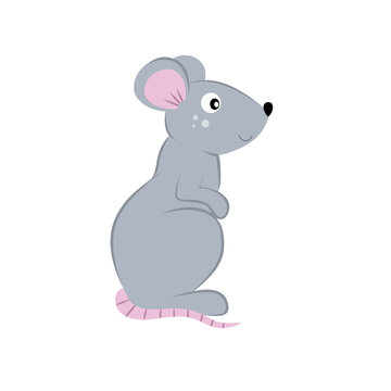 Drawing of a mouse isolated on a white background. Pets, rats and rodents, small animals from the zoo. Illustration for the cover of a children's book, alphabet and cards with animals.