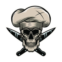 Fototapeta premium skull head chef cross kinves illustration