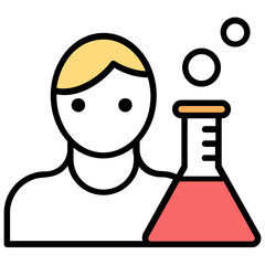 
A person avatar with lab chemical flask, scientist flat design 

