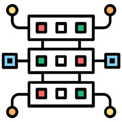 
Database mainframe connected to multiple computer screens, data mining and patterns icon
