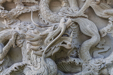 Old chinese dragon stone by carve, Real Chinese Dragon in China.