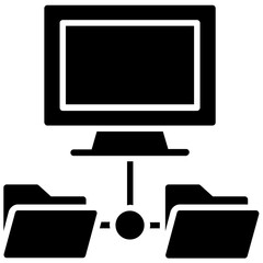 
Computer sharing via server network, local networking flat icon design
