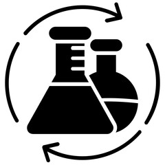 
A chemical flask with gear wheels presenting research experiment icon
