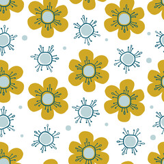seamless nature pattern background with hand draw yellow and blue flower