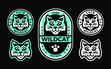 set of wildcat cute head mascot template