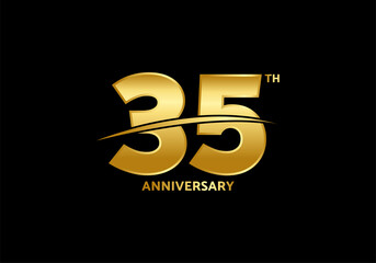 35 years anniversary vector template with golden color, 35th birthday logo