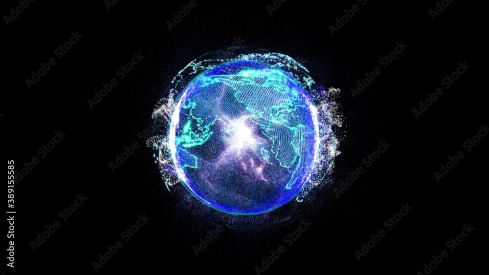 Poster earth digital sphere rotating future technology graphic information. beautiful planet spinning aroun