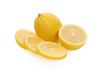 Lemon and cut half slice isolated on white background