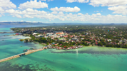 Aerial view of Tagbilaran city, located on the island of Bohol, Philippines. Urban landscape of Tagbilaran city.