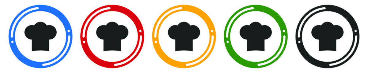 Chef hat icon set. flat design vector illustration in 5 colors options for web design