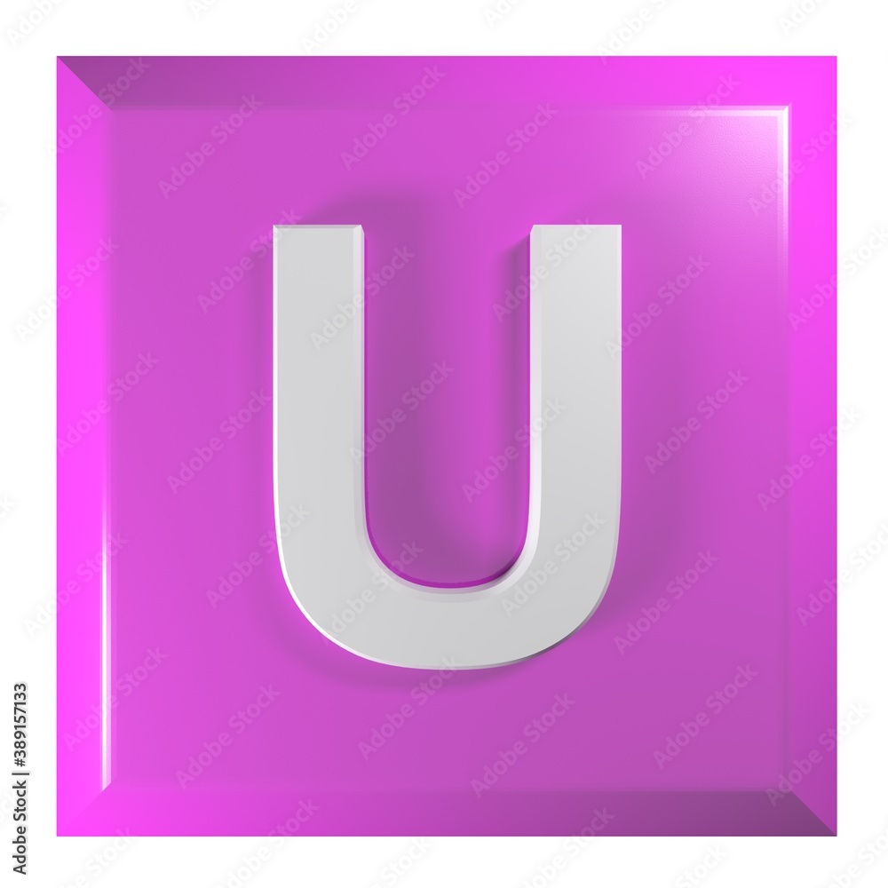 Fototapete pink square push button with the alphabetic letter u - 3d rendering illustration