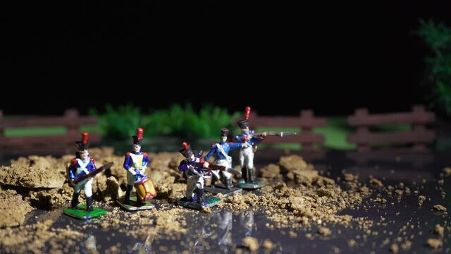 Shooting of vintage tin figures with light blinking