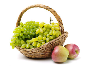 Green grapes on white background