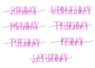 Handwritten Days of The Week Vector Illustration (Sunday, Monday, Tuesday, Wednesday, Thursday, Friday, Saturday) Easy Editable Color