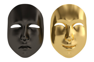Happy and sad mask Isolated On White Background, 3D render. 3D illustration.