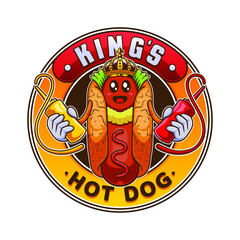 King hot dog character badge illustration