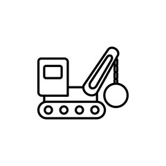 Wreck ball crane icon. Demolish truck symbol modern, simple, vector, icon for website design, mobile app, ui. Vector Illustration
