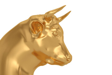 Financial concept，Bull head Isolated On White Background, 3D rendering. 3D illustration.