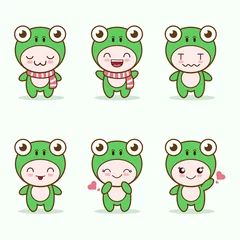 Fotobehang cute frog mascot with various kinds of expressions set collection © Kanamizu Studio