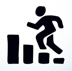 A man climbs the career ladder. Vector drawing