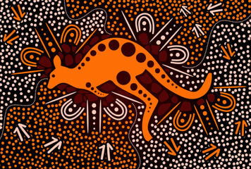 kangaroo dot art, Aboriginal art vector background with kangaroo