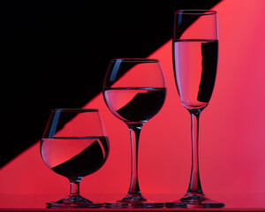 There are three glasses of wine, champagne, canyac.