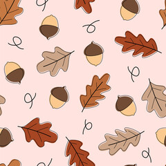 Cute Autumn Leaves & Nuts Seamless Pattern