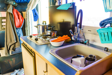 Caravan inside, kitchen area