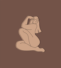 Delicate logo for business, a beautiful image of a female figure. Linear drawing, natural beauty and youth. Minimalistic woman, simple logo for business in the beauty, health, personal care industry.