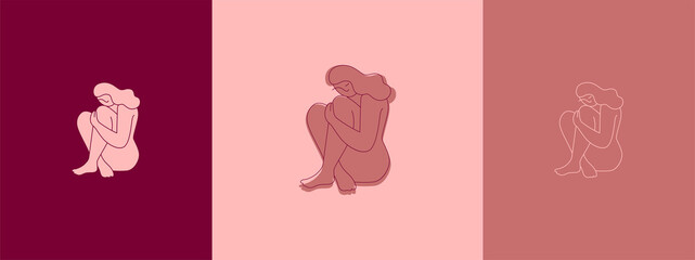 Delicate logo for business, a beautiful image of a female figure. Linear drawing, natural beauty and youth. Minimalistic woman, simple logo for business in the beauty, health, personal care industry.