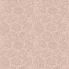 Trendy seamless pattern monstera on pastel color. Vector seamless pattern.Doodle art elements.Design for fabric, postcards, bed linens, pillows, wallpaper, web page.Good for paper, poster, textile