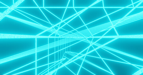 Render with chaotic tangled background of blue glowing lines