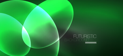 Neon ellipses abstract backgrounds. Shiny bright round shapes glowing in the dark. Vector futuristic illustrations for covers, banners, flyers and posters and other