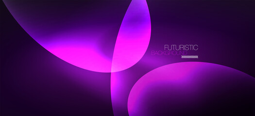 Neon ellipses abstract backgrounds. Shiny bright round shapes glowing in the dark. Vector futuristic illustrations for covers, banners, flyers and posters and other