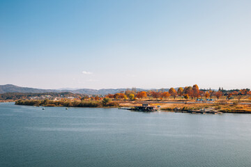 Autumn of Namhan River and mountains in Yeoju, Korea