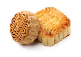 Mooncakes isolated on white background for Mid-Autumn Festival or Mooncake 