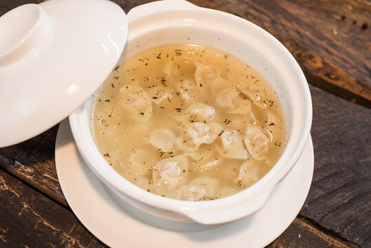 Dushbara - traditional Azerbaijani cuisine, soup with small dumplings with a lot of spices