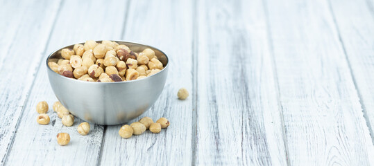 Hazelnut kernels (close up shot; selective focus)