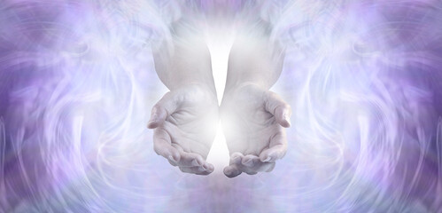 Sending you pure unconditional love and spiritual healing energy - female cupped hands emerging...