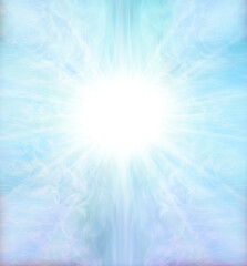 Obraz premium Blue Star Light Spiritual Background - beautiful pale blue ethereal symmetrical pattern background with wispy lines and bright white centre star radiating outwards ideal for healing diploma background