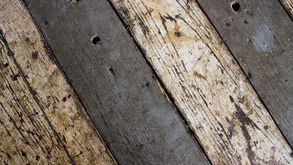 Obraz premium Close up of old wooden plank texture background with sideways motif.