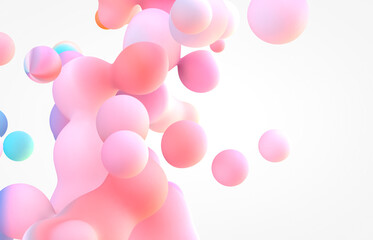 Obraz na płótnie Canvas Abstract 3d art background. Holographic floating liquid blobs, soap bubbles, metaballs.