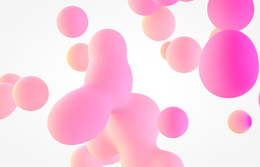 Abstract 3d art background. Holographic floating liquid blobs, soap bubbles, metaballs.