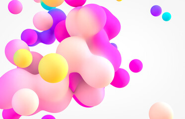 Abstract 3d art background. Holographic floating liquid blobs, soap bubbles, metaballs.