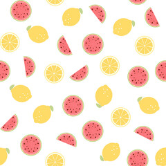 Fototapeta na wymiar Seamless Pattern with Lemon and Watermelon Fruits. Vector Illustration