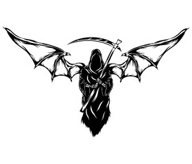 The black grim reaper with the big bat wings - obrazy, fototapety, plakaty