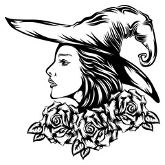 The beautiful woman using the witcher hat in the flower crown